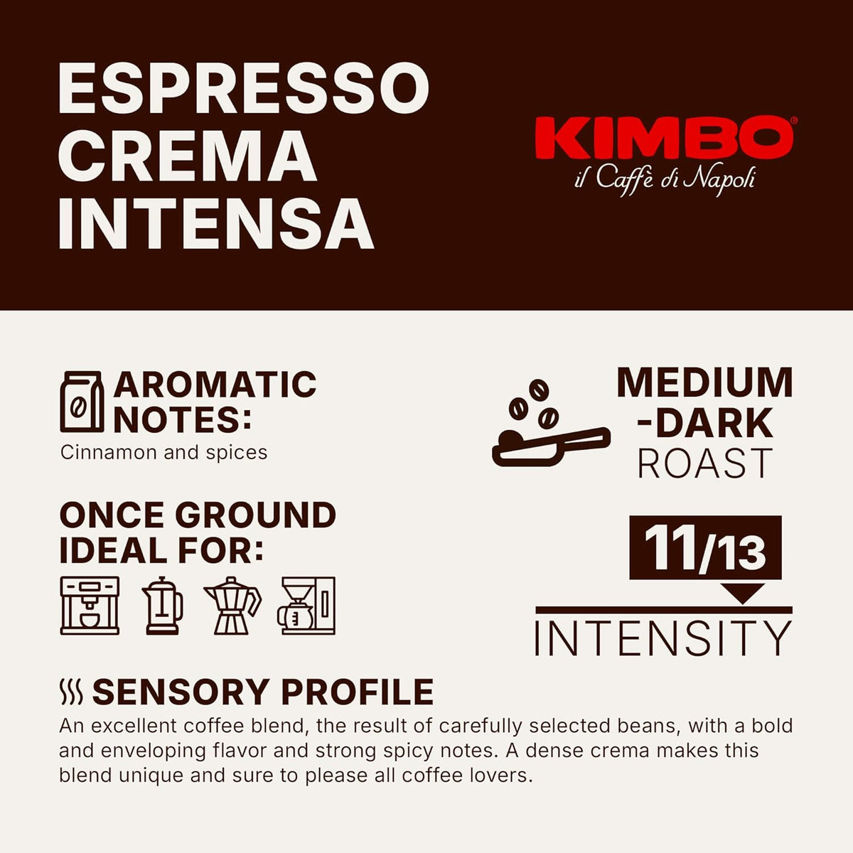 Kimbo | Espresso Crema Intensa Coffee Beans | Medium Roast | 1kg