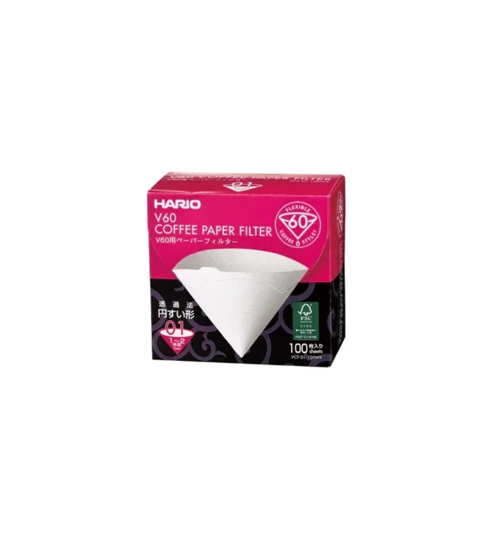Hario V60 Coffee Filter Papers – Size 01 White – 100 Pack