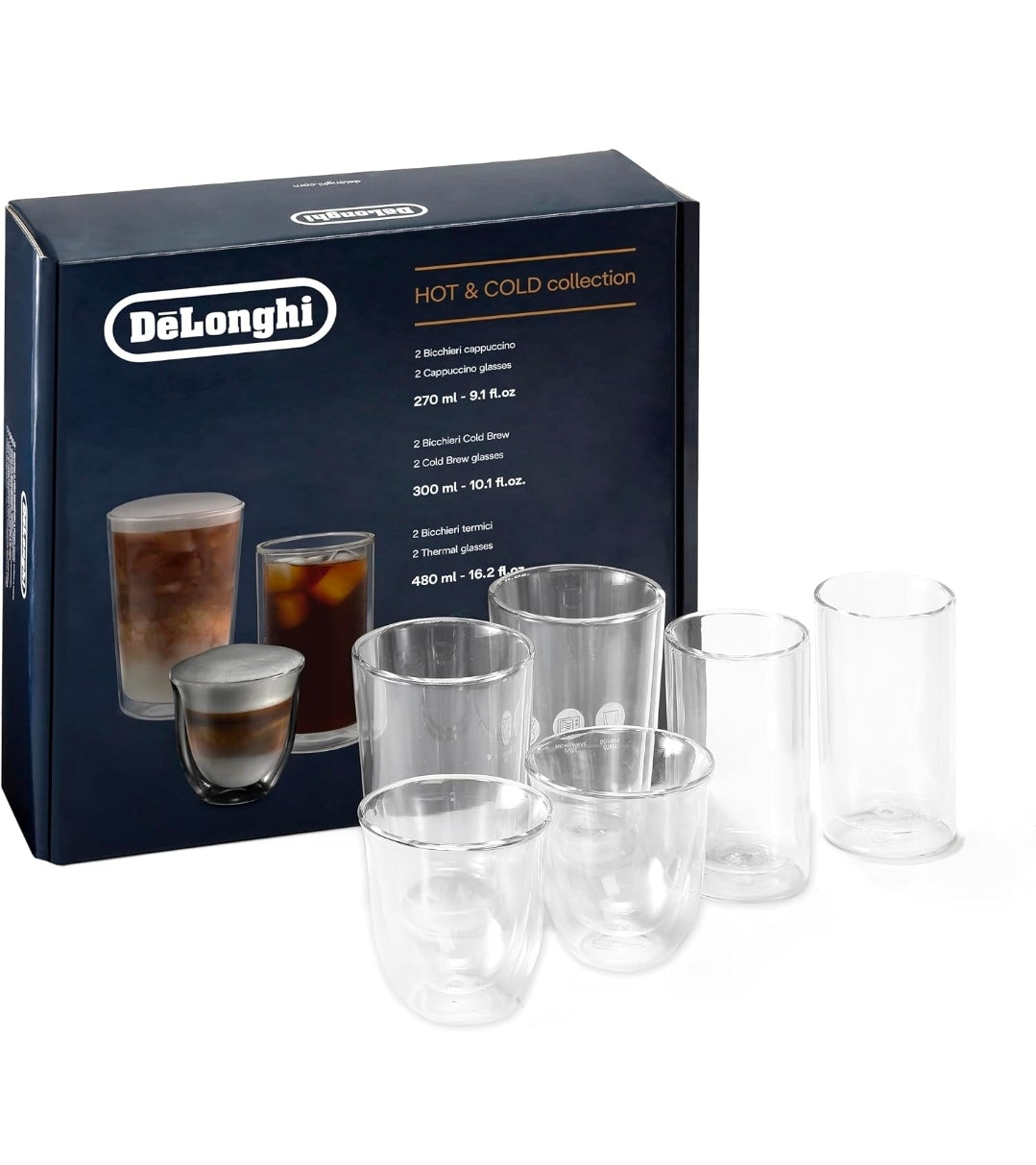 De'Longhi Hot & Cold Collection – 6-Piece Double-Wall Glass Set